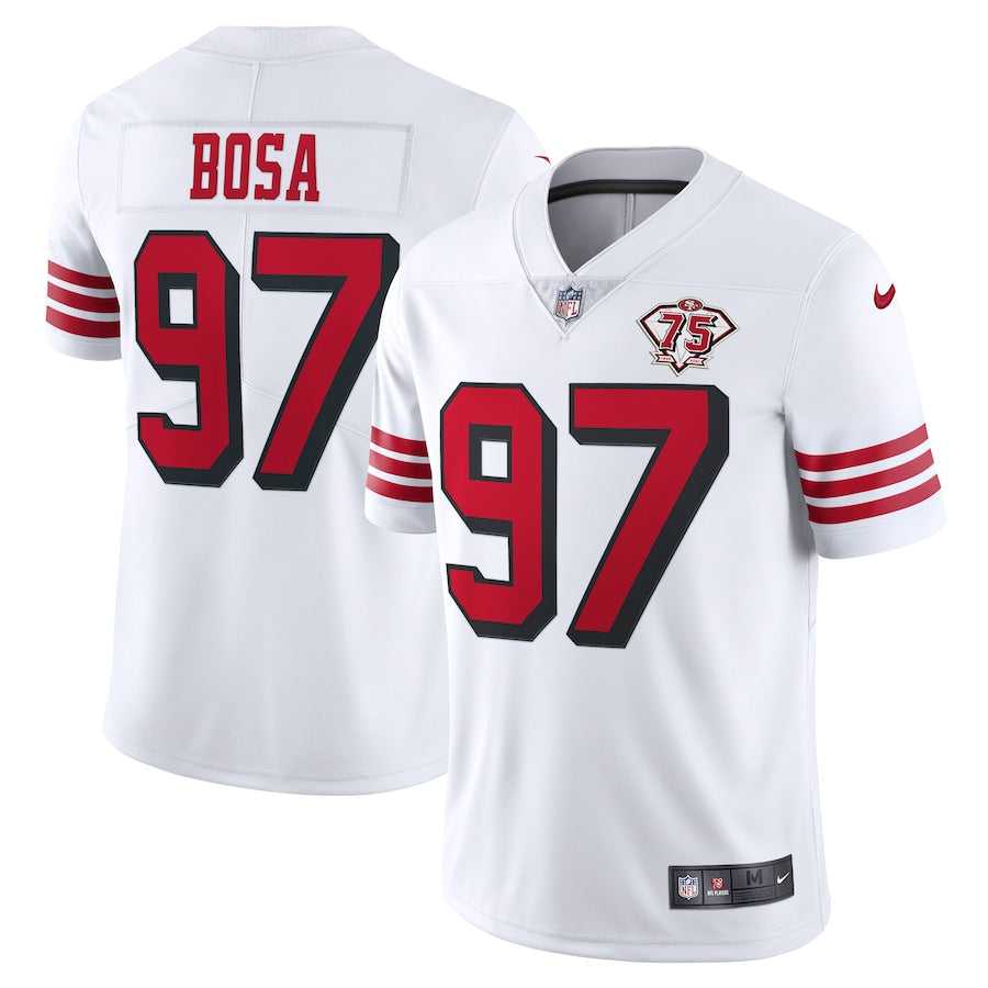 Men's San Francisco 49ers Nick Bosa Nike Scarlet 75th Anniversary Vapor Limited Jersey