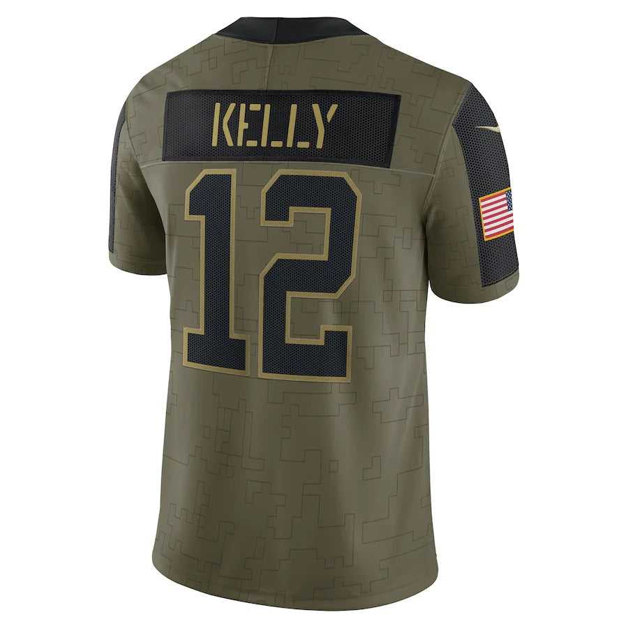 Men's Buffalo Bills Jim Kelly Nike Olive 2021 Salute To Service Retired Player Limited Jersey