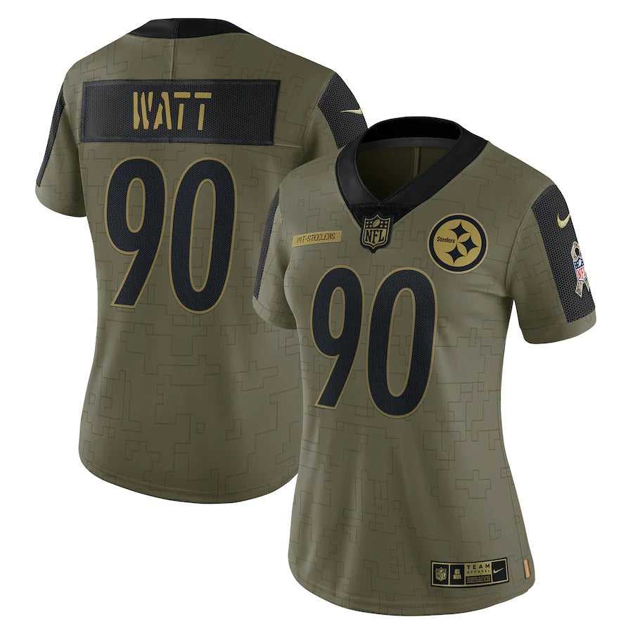Women's Pittsburgh Steelers T.J. Watt Nike Olive 2021 Salute To Service Limited Player Jersey