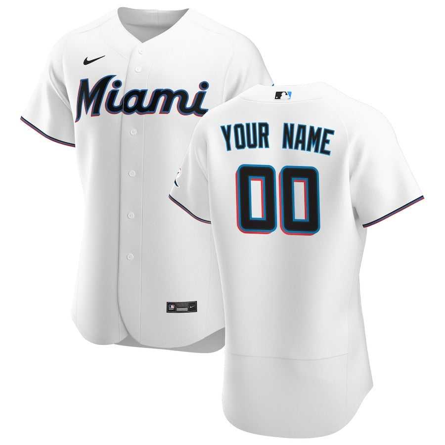 Men's Miami Marlins Nike White Home Authentic Custom Jersey