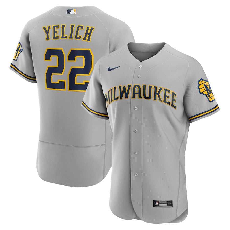 Men's Milwaukee Brewers Christian Yelich Nike Gray Road Authentic Player Logo Jersey