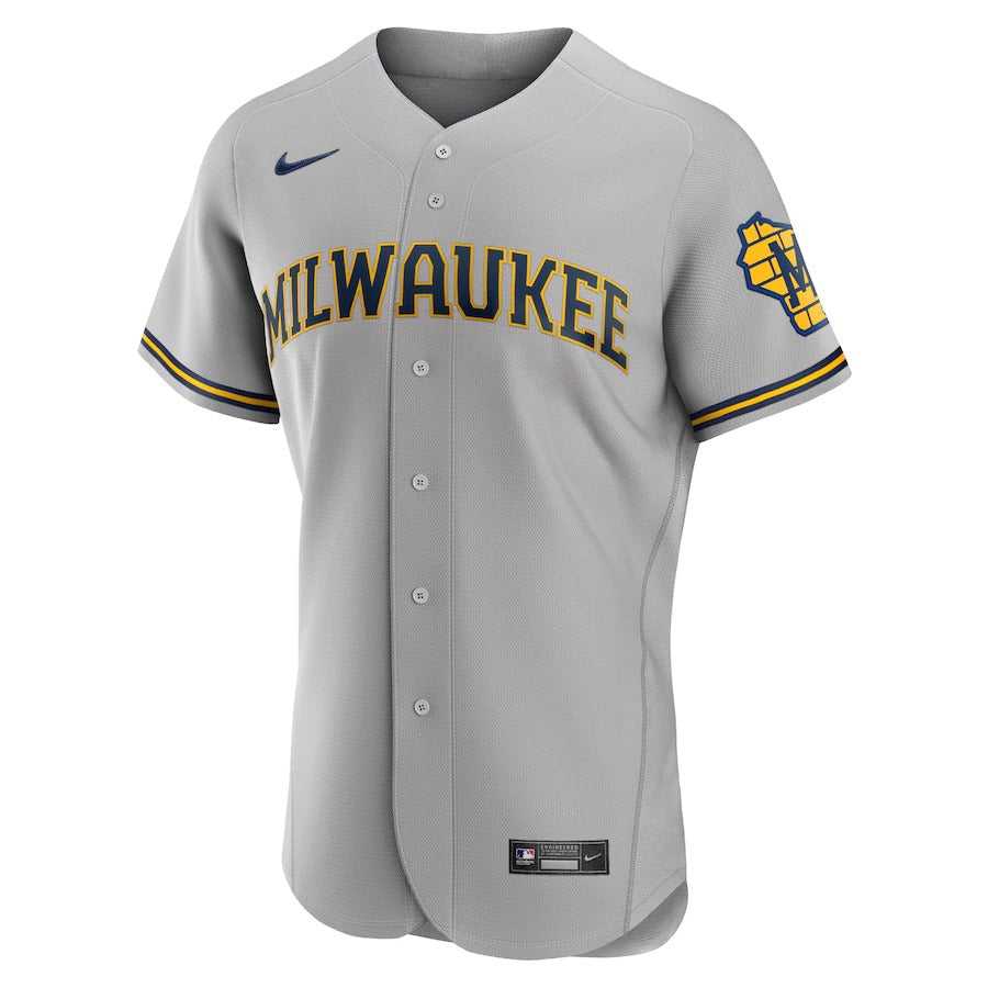 Men's Milwaukee Brewers Christian Yelich Nike Gray Road Authentic Player Logo Jersey