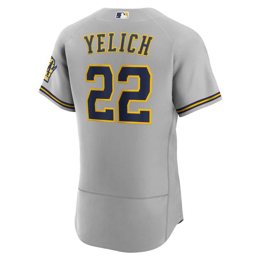 Men's Milwaukee Brewers Christian Yelich Nike Gray Road Authentic Player Logo Jersey