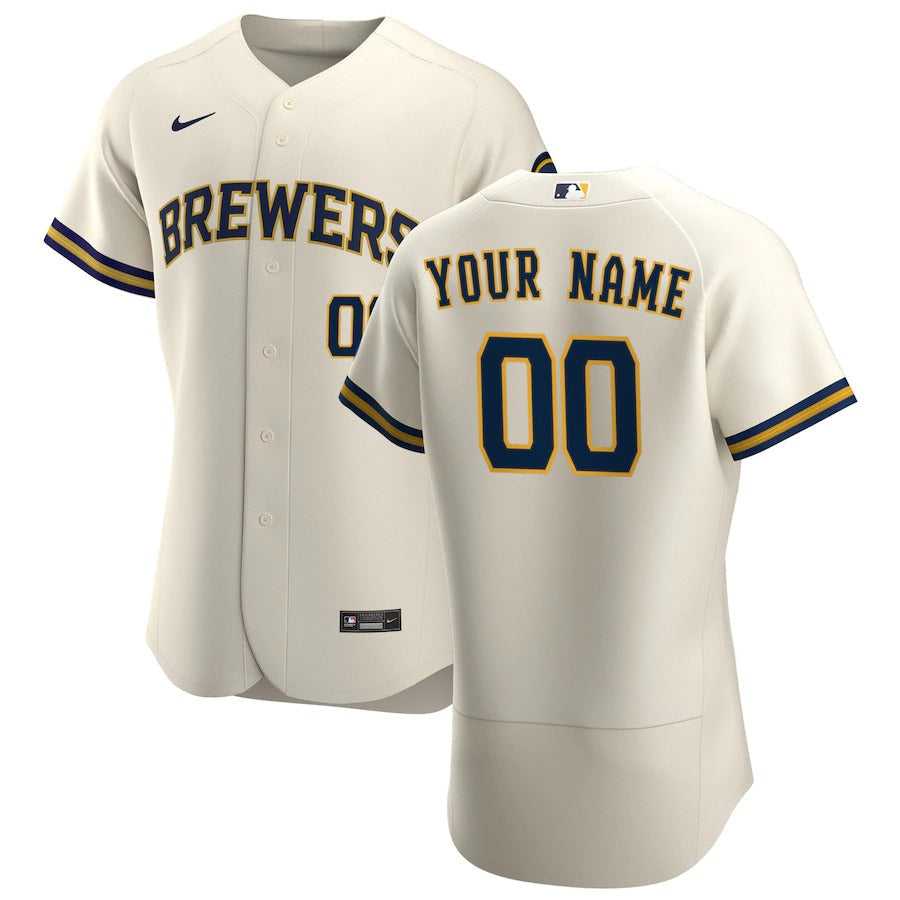 Men's Milwaukee Brewers Nike Cream Home Authentic Custom Patch Jersey