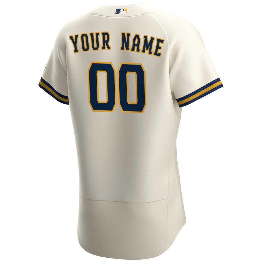Men's Milwaukee Brewers Nike Cream Home Authentic Custom Patch Jersey