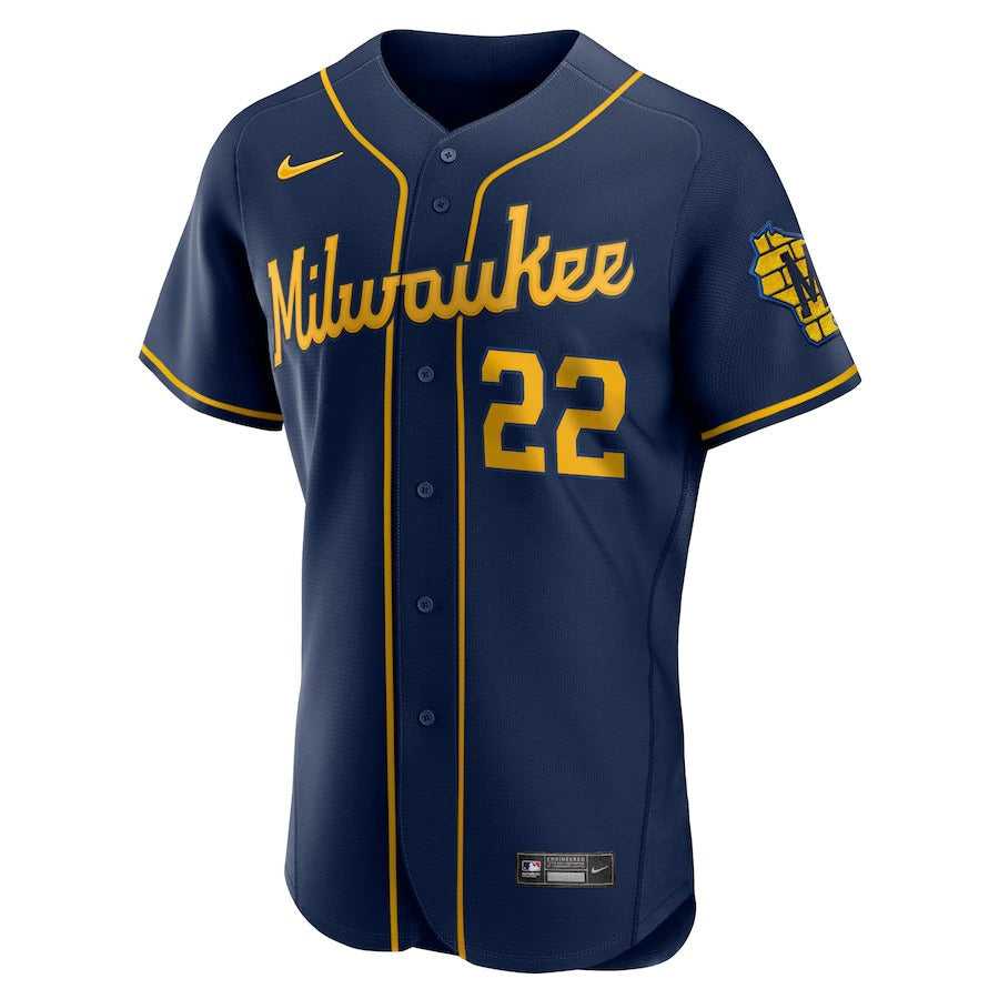 Men's Milwaukee Brewers Christian Yelich Nike Navy 50th Season Alternate Authentic Player Jersey