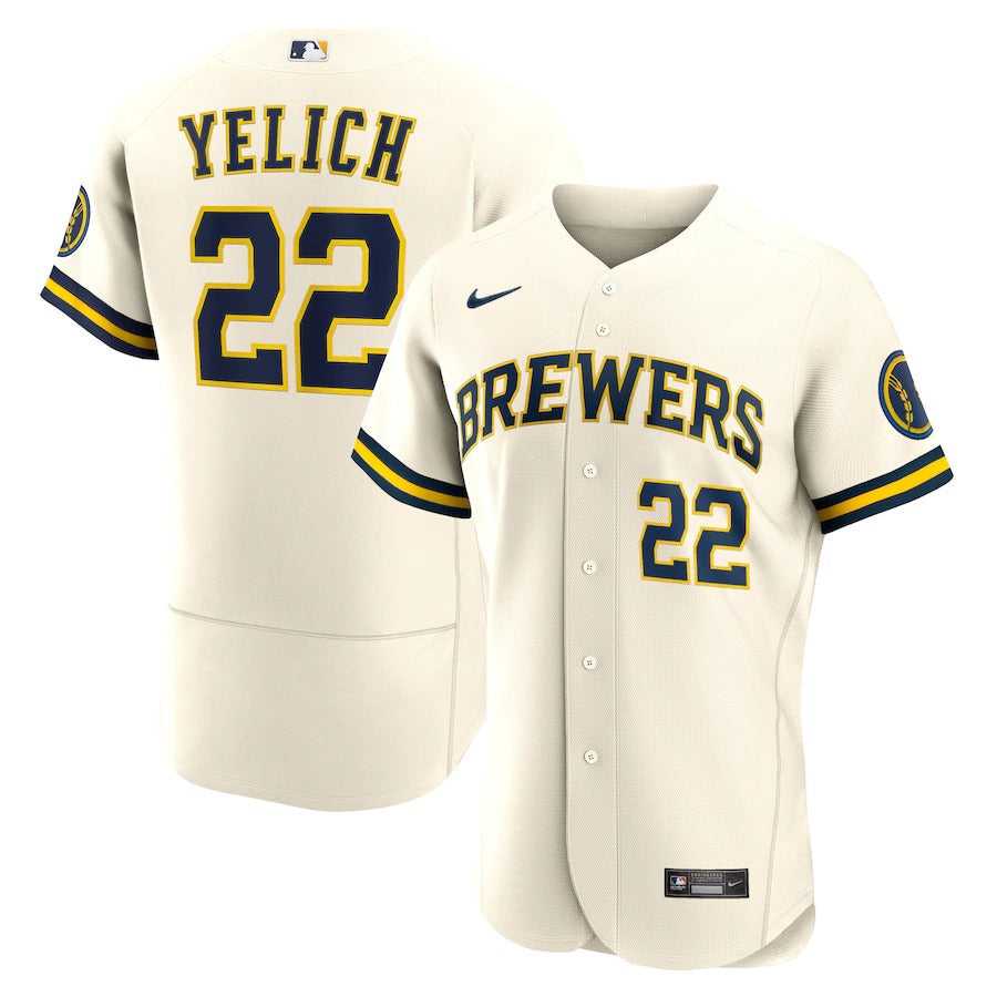 Men's Milwaukee Brewers Christian Yelich Nike Cream Home Wordmark Authentic Player Jersey