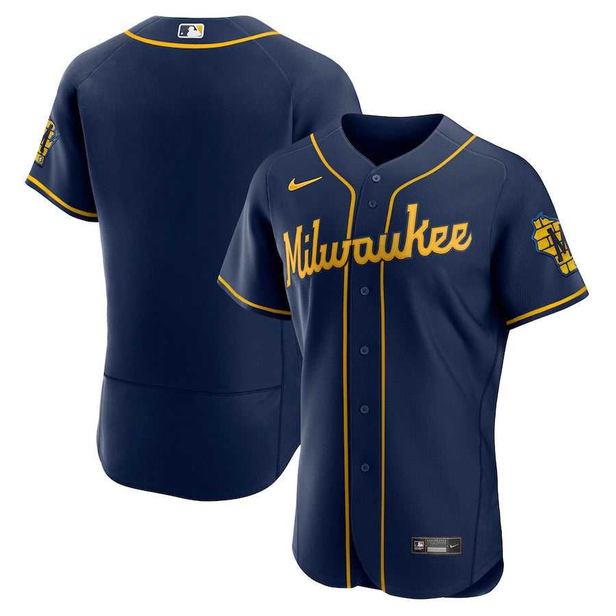 Men's Milwaukee Brewers Nike Navy Alternate Authentic Team Logo Jersey