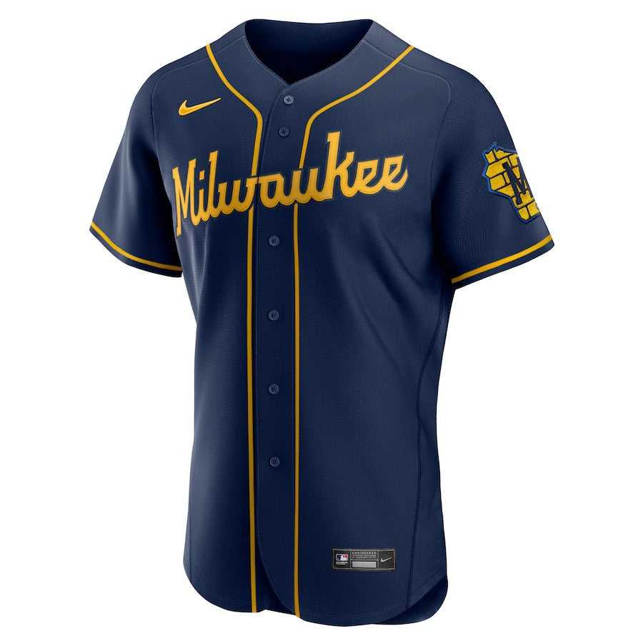 Men's Milwaukee Brewers Nike Navy Alternate Authentic Team Logo Jersey