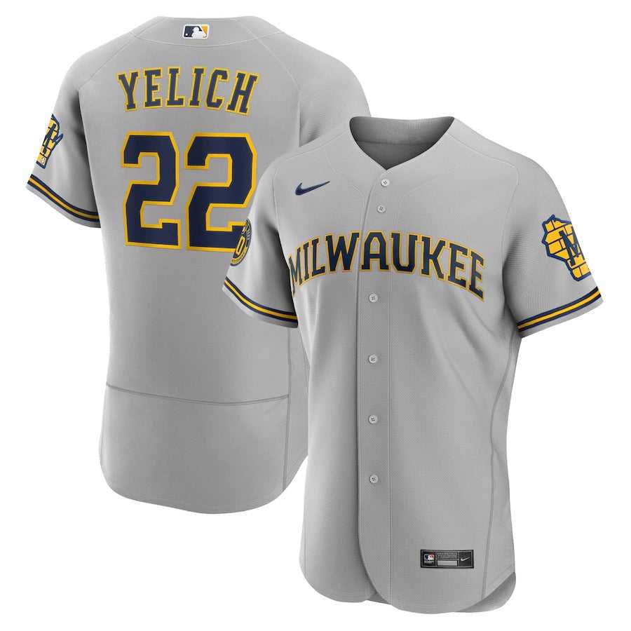 Men's Milwaukee Brewers Christian Yelich Nike Gray Road Authentic Player Jersey
