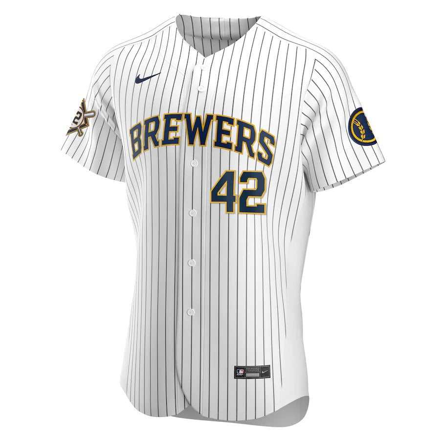 Men's Milwaukee Brewers Nike White/Navy Home Jackie Robinson Day Authentic Jersey