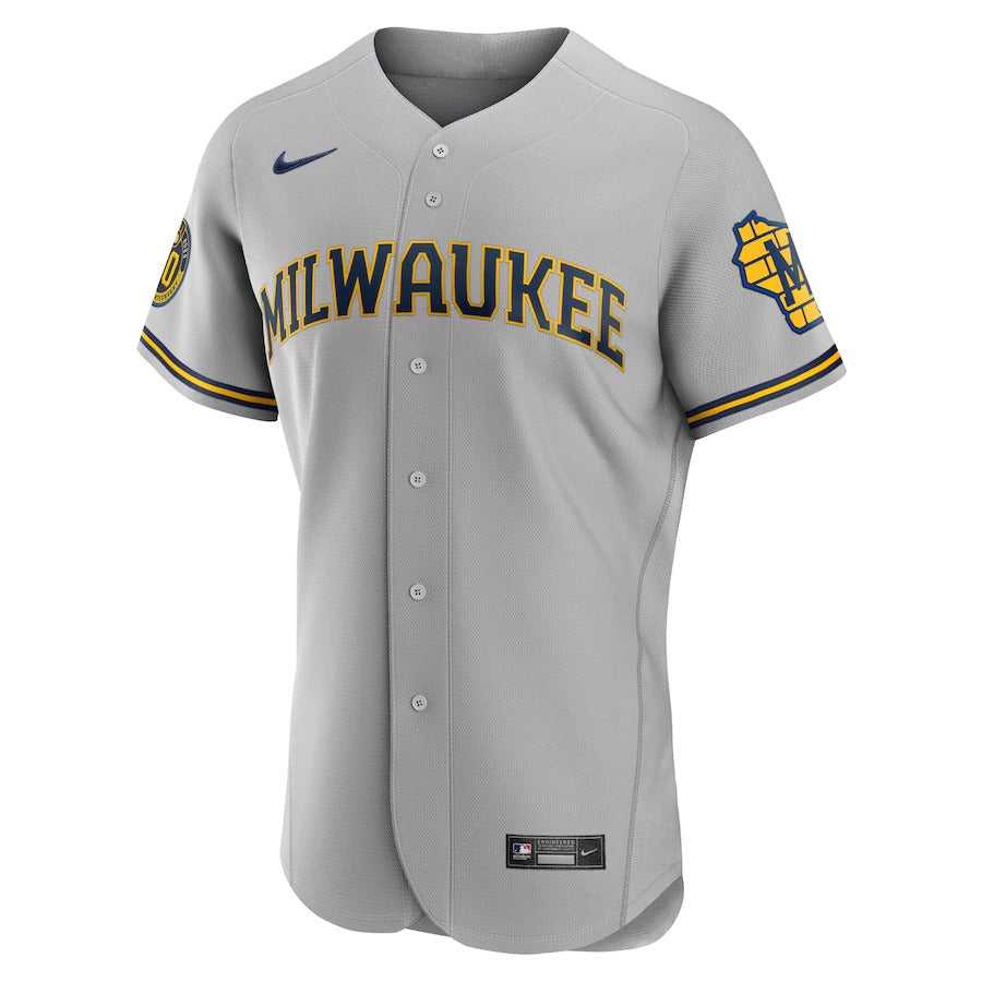Men's Milwaukee Brewers Nike Gray Road Authentic Team Jersey