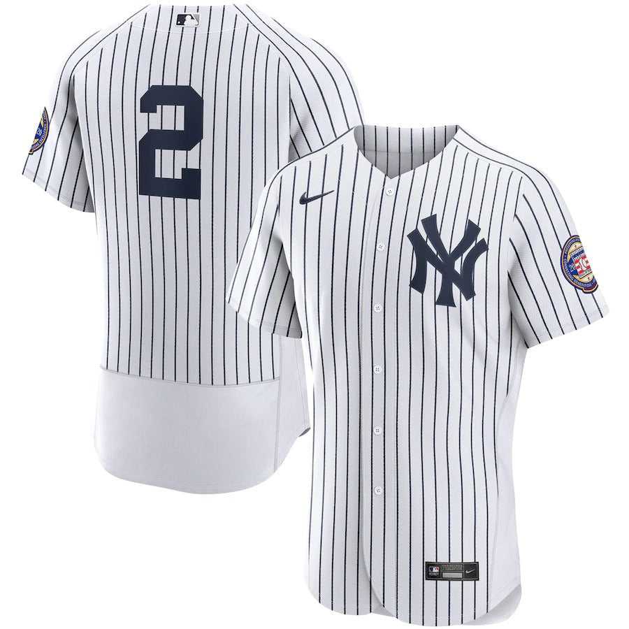 Men's New York Yankees Derek Jeter Nike White/Navy 2020 Hall of Fame Induction Patch Authentic Jersey