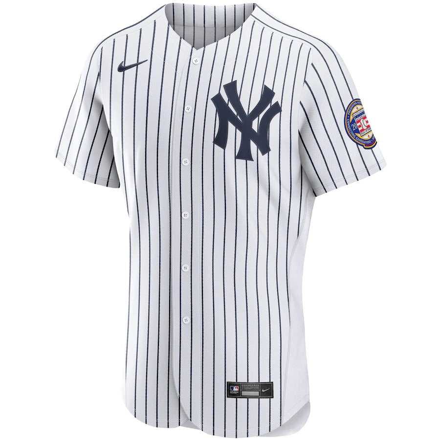 Men's New York Yankees Derek Jeter Nike White/Navy 2020 Hall of Fame Induction Patch Authentic Jersey