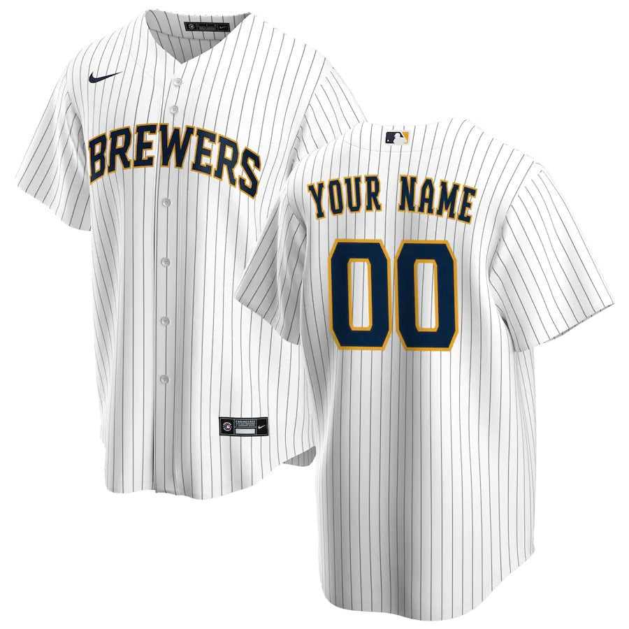 Men's Milwaukee Brewers Nike White Alternate Replica Custom Jersey