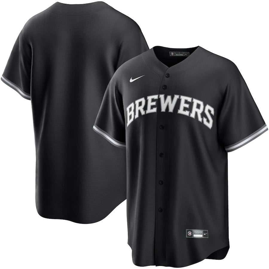 Men's Milwaukee Brewers Nike Black/White Official Replica Jersey