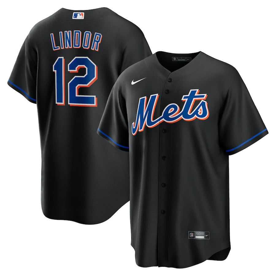 Men's New York Mets Francisco Lindor Nike Black 2022 Alternate Replica Player Jersey