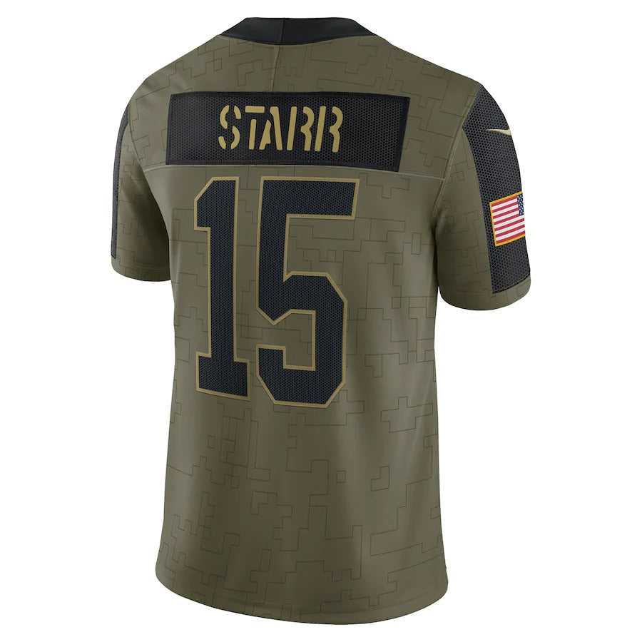 Men's Green Bay Packers Bart Starr Nike Olive 2021 Salute To Service Retired Player Limited Jersey