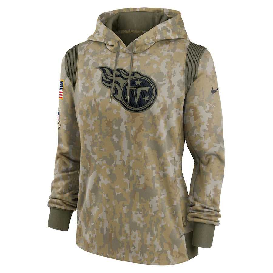 Women's Tennessee Titans Nike Olive 2021 Salute To Service Therma Performance Pullover Hoodie