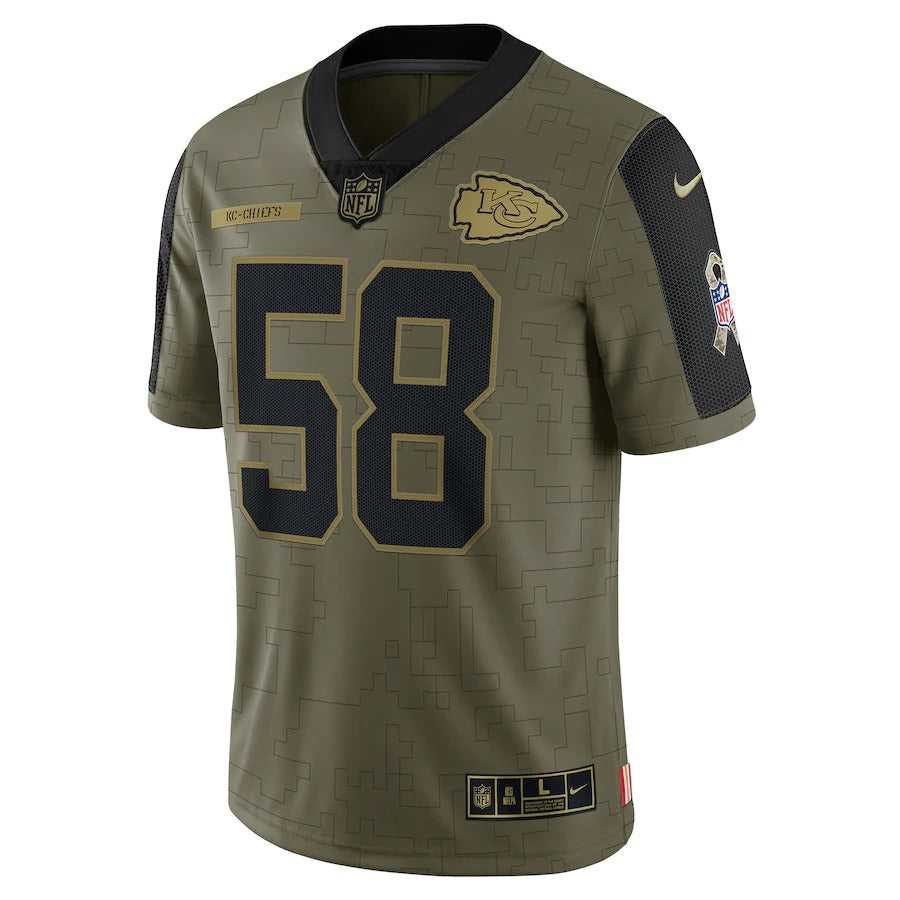 Men's Kansas City Chiefs Derrick Thomas Nike Olive 2021 Salute To Service Retired Player Limited Jersey